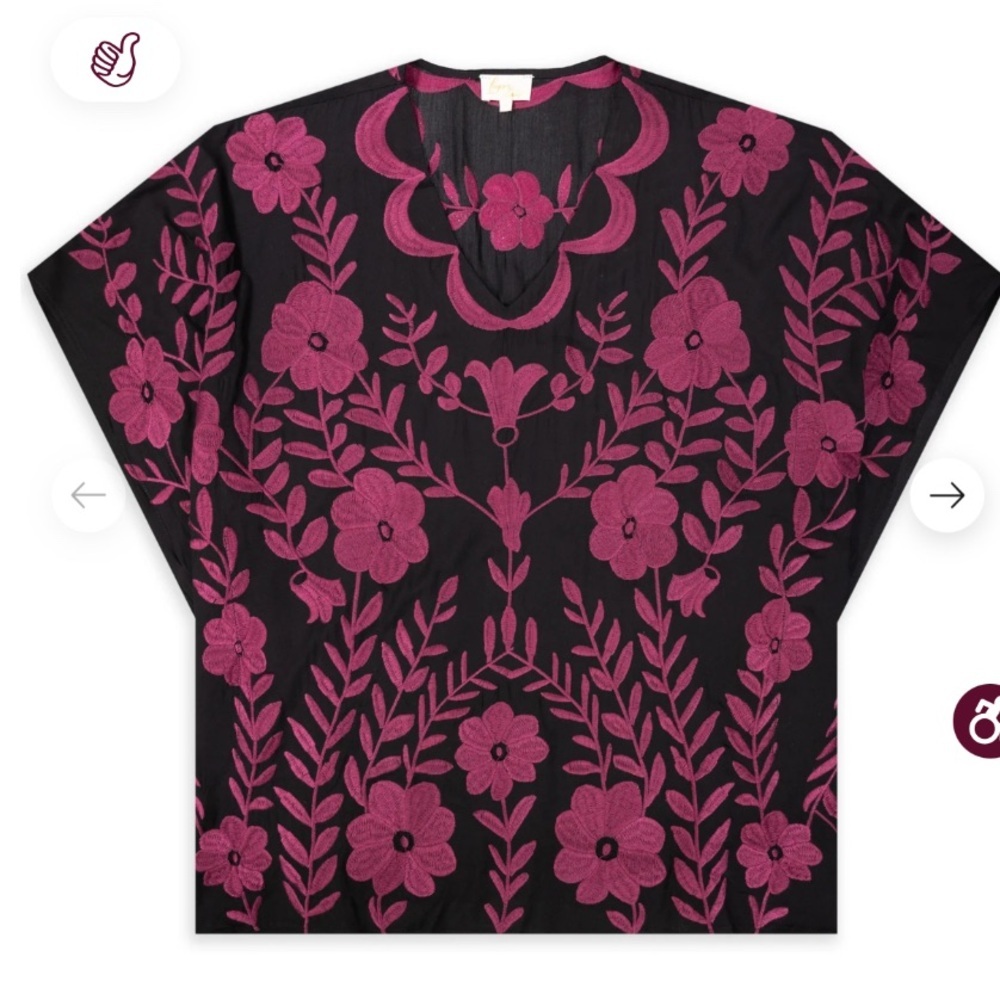 Black And Maroon Embroidered Poncho Top NWT size L